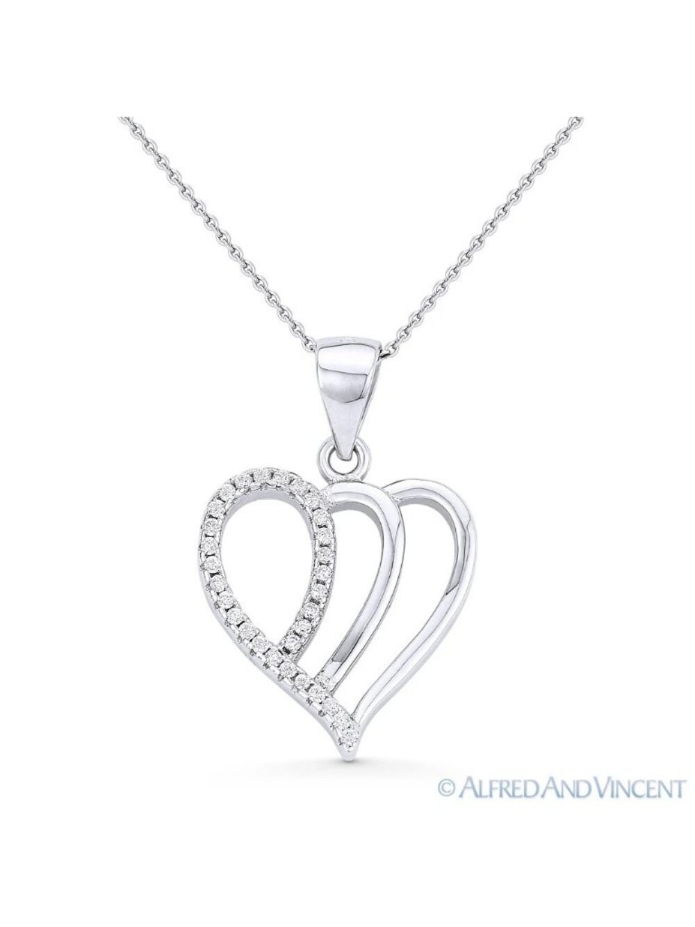 Heart CZ Crystal Pave Love Charm Pendant & Necklace .925 Sterling Silver Rhodium